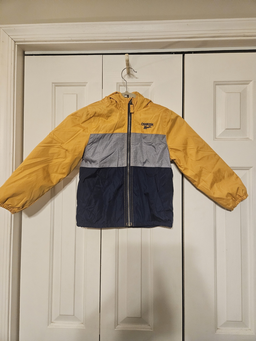 OshKosh B'gosh Colorblock Hooded Raincoat in Yellow, Gray & Navy